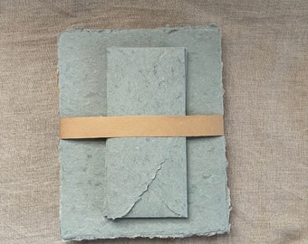 Stationery Set - Grey Blue Handmade Paper with Pointed Flap Envelopes