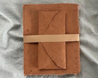 Stationery Set - Rust Orange Handmade Paper with Envelopes for Letter Writing