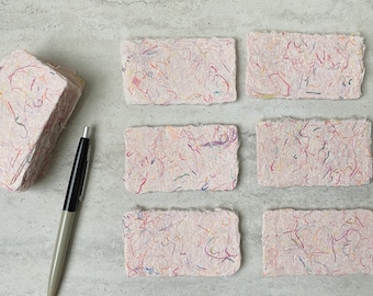 Handmade Paper Deckled Edge Card - Rainbow Confetti - Business Cards, Wedding Place Cards, Escort Cards
