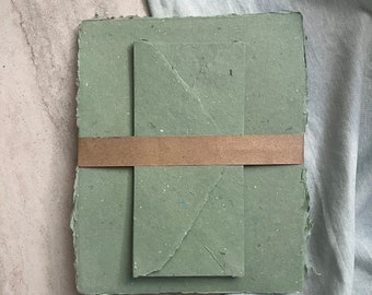 Stationery Set - Blue Green Handmade Paper - Letter Writing Set