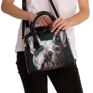 Stilvolle Bulldogge Print-Schulterhandtasche, Hundeliebhaber-Tasche, Haustier-Themen-Geldbeutel, einzigartiges Geschenk für Hundebesitzer, Modetasche für jeden Anlass