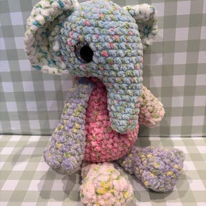 Eloise the Elephant | scrappy shabby patchwork plush plushie stuffed animal Amigurumi crocheted handmade floral pattern