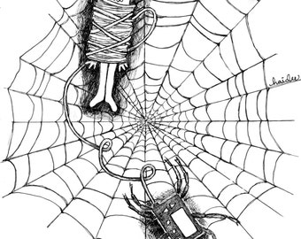 Caught in the Pump Web - Pen & Ink Illustration