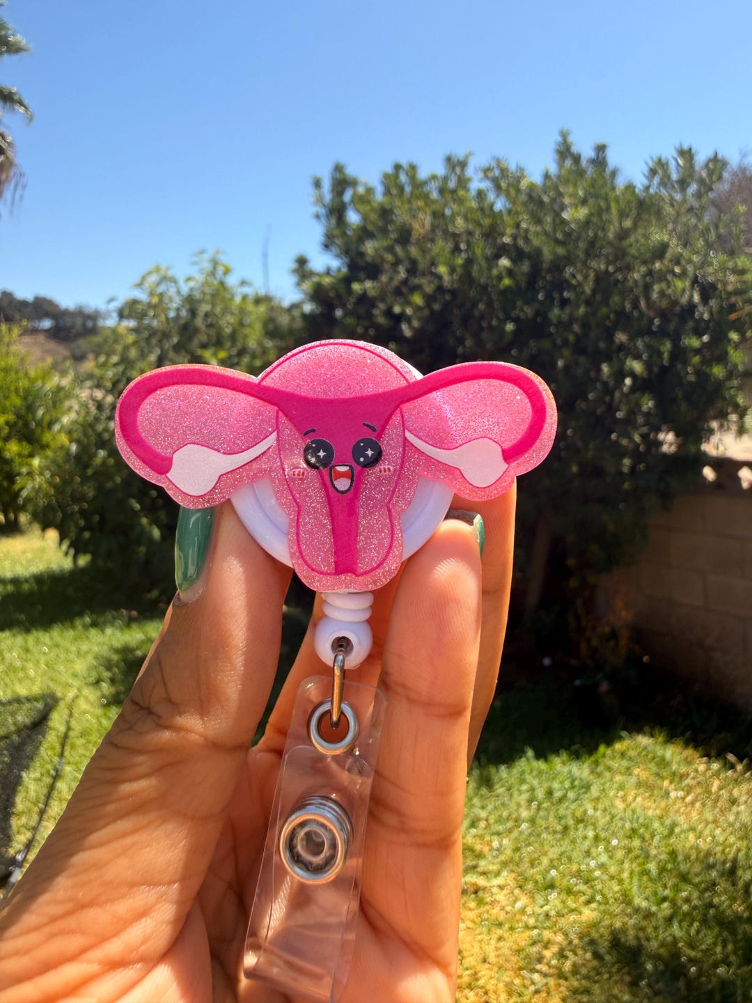 Cute Uterus Badge Reel | Pink Glitter Retractable ID Holder | OB/GYN ...