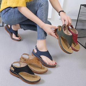 Vegan Leather Wedge Sandals: Comfortable Buckle Strap Summer Shoes