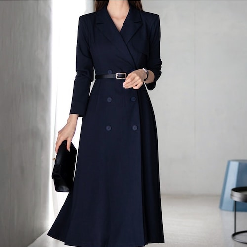 Korean Style Double Breasted Blazer Dress / V Neck Elegant | Etsy