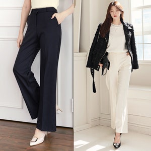 Comfortable Elegant Wool blend Straight Slacks / Korean Style Women Daily Pants / Comfortable Office School Pants for Fall Winter