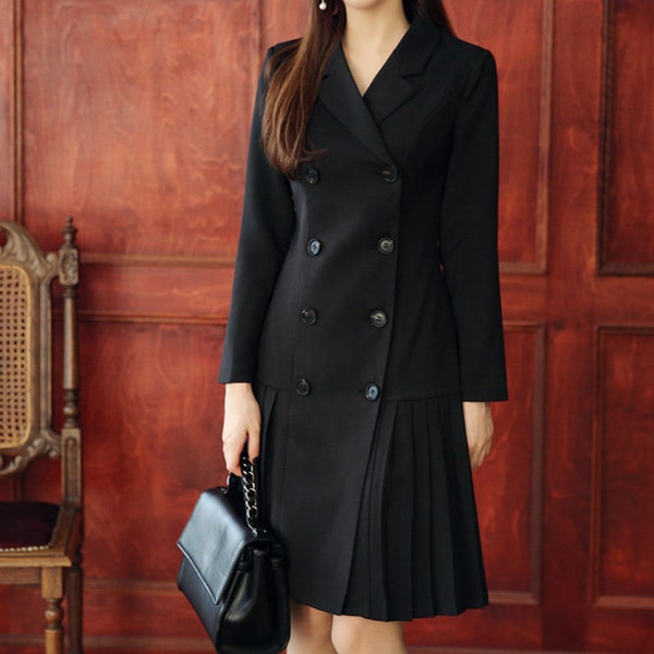 Mini robe féminine élégante / Robe blazer croisée style coréen / Robe midi moderne chic / Robe veste