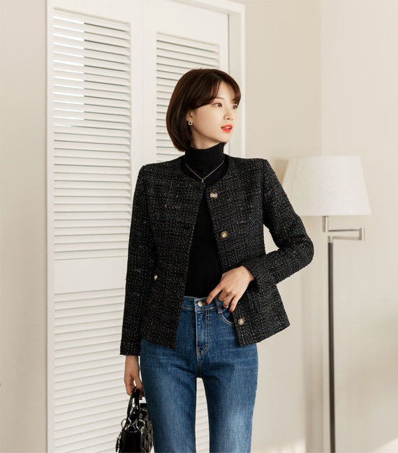 Elegant Tweed Jacket Blazer/ Korean Style Classic Cardigan 