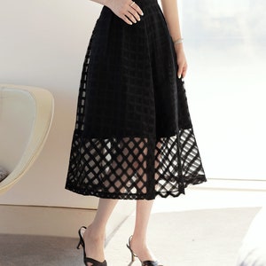 Elegant Feminine See-Through Flare Skirt / Korean Style Party Dress Skirt / Daily Dressy Midi Skirt image 6