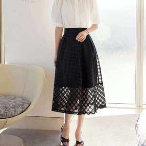 Elegant Feminine See-Through Flare Skirt / Korean Style Party Dress Skirt / Daily Dressy Midi Skirt image 7