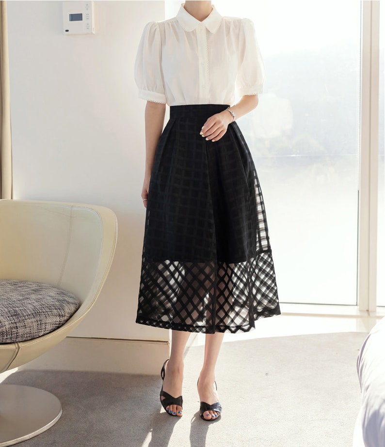 Elegant Feminine See-Through Flare Skirt / Korean Style Party Dress Skirt / Daily Dressy Midi Skirt image 7