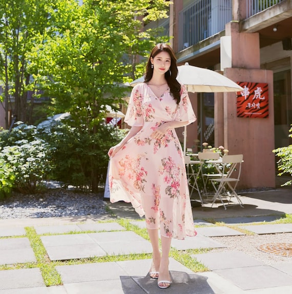 Women's Korean Style Ruffled Sleeved Floral Slip Dress – Kawaiifashion