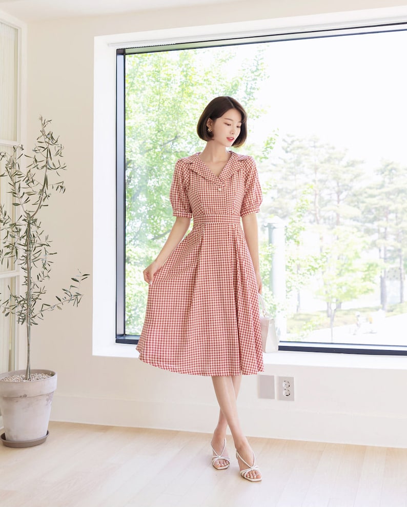 korean cotton dress Korean cotton Satin printed Midi dress