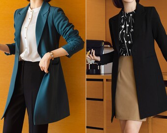 Women Long Blazer / Korean Style Tailored Long Jacket for Women / One Button Jacket / Plus Size Jacket