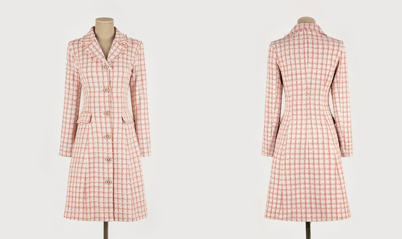 Elegant Feminin Single Button Tweed Mini Dress / Korean Style Pink Mini Dress / Modern Chic Jacket Dress for Fall Winter image 10