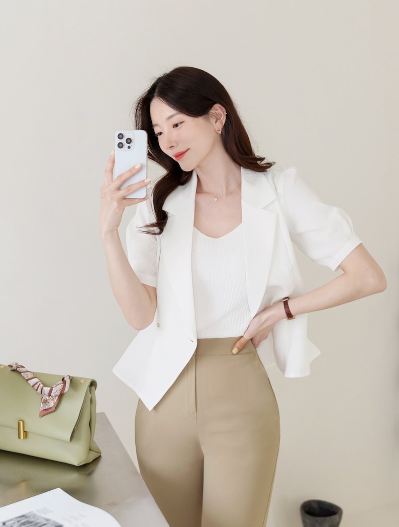 Elegant Feminin Puff Sleeve Peplum Style Jacket / Korean Style Tailored ...