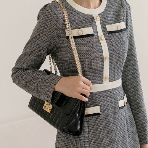 Elegant shops Classic Tweed Dress / Korean Style Gray Mini Dress / Luxury wear Elegant Dress