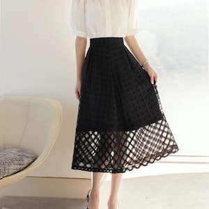Elegant Feminine See-Through Flare Skirt / Korean Style Party Dress Skirt / Daily Dressy Midi Skirt image 3