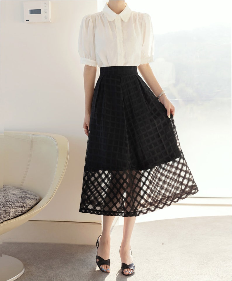 Elegant Feminine See-Through Flare Skirt / Korean Style Party Dress Skirt / Daily Dressy Midi Skirt image 3