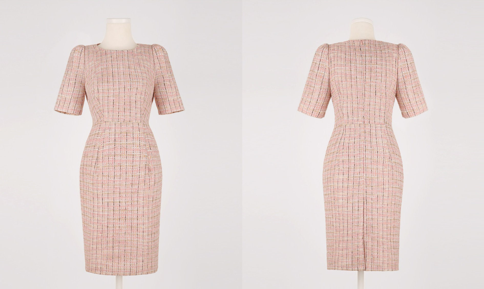 Short Sleeve Lovely Tweed Dress / Korean Style Pink Mini Dress / Luxury  Wear Elegant Dress -  Denmark