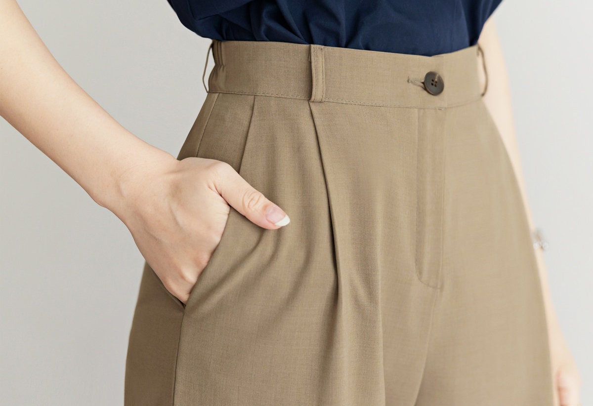 Comfortable Elegant Wide Pants for Women / Korean Style Women Elastic  Waistband Pintuck Wide Slacks / Comfortable Casual Office School Pants 
