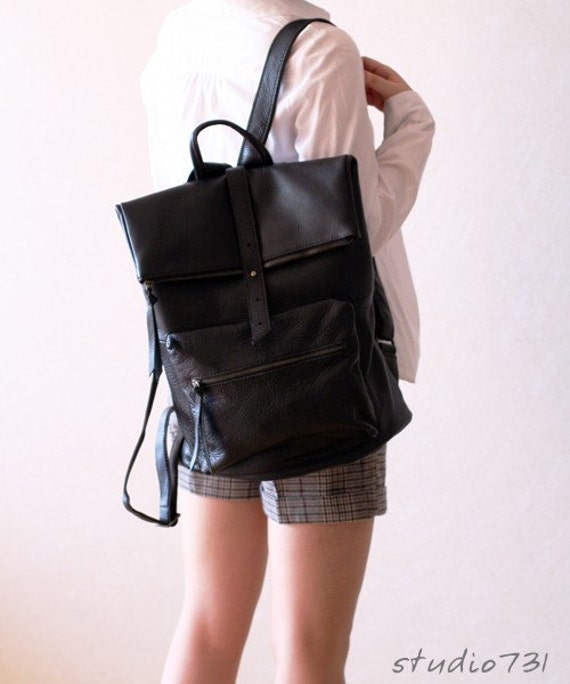 Square Shape Leather Backpack Black Etsy Israel