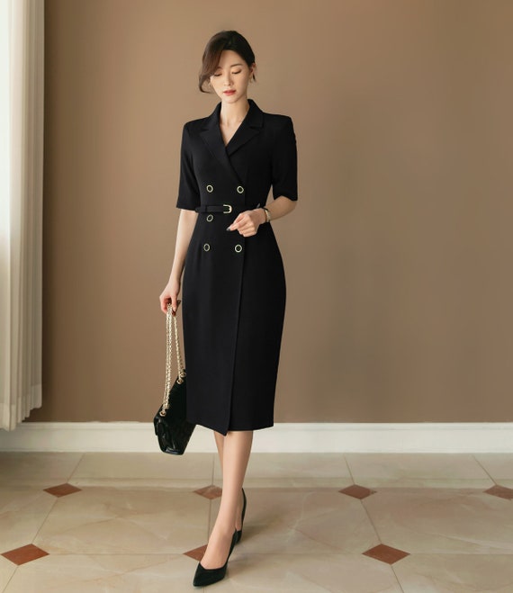 Women Elegant Double Breasted Suit Dress Summer Fashion Office