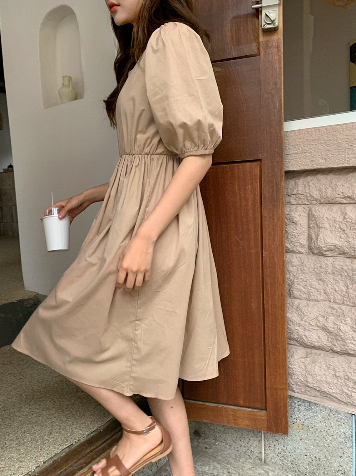 Puff Sleeve Natural Cotton Spring Summer Dress / Korean Style Etsy