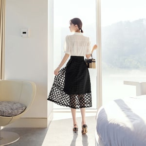 Elegant Feminine See-Through Flare Skirt / Korean Style Party Dress Skirt / Daily Dressy Midi Skirt image 8
