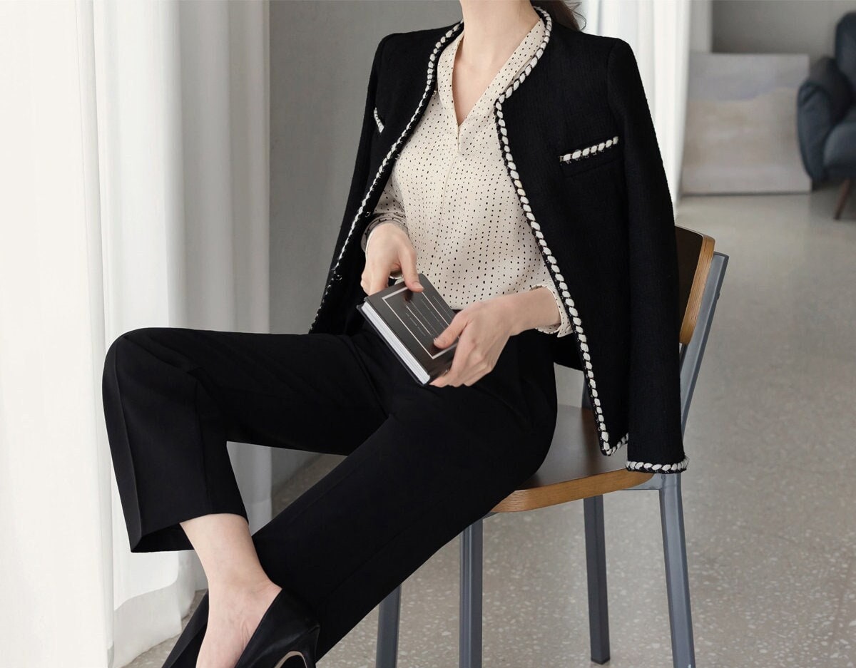 Classic Elegant Soft Jacket / Korean Style Long Sleeve Jacket / Korean  Style Classic Femine Jacket Black 