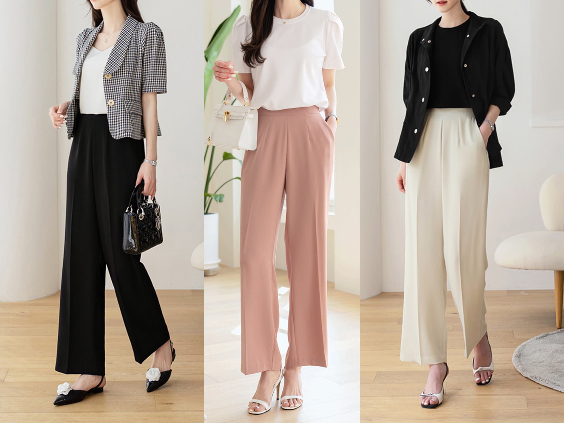 Comfortable Elegant Wide Pants for Women / Korean Style Women Elastic  Waistband Pants / Comfortable Casual Office School Pants 