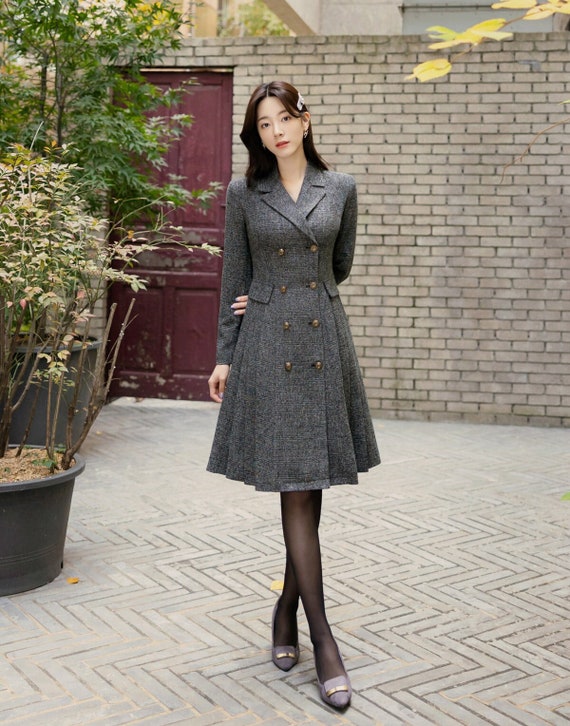 Elegant Feminin Notched Collar Mini Dress Korean Style Double Breasted Blazer Dress Modern Chic Midi Dress Jacket Dress Etsy Norway