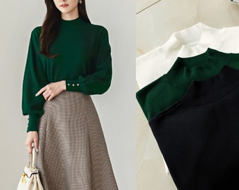 Long Sleeve Knit Top / Korean Style Women Clothes / Office Look Top / Everyday Basic Soft Knit Top