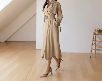 Elegant Feminine Classic Trench Coat / Korean Style Trench Long Jacket for Women / Women Long Double Breasted Coat with Belt