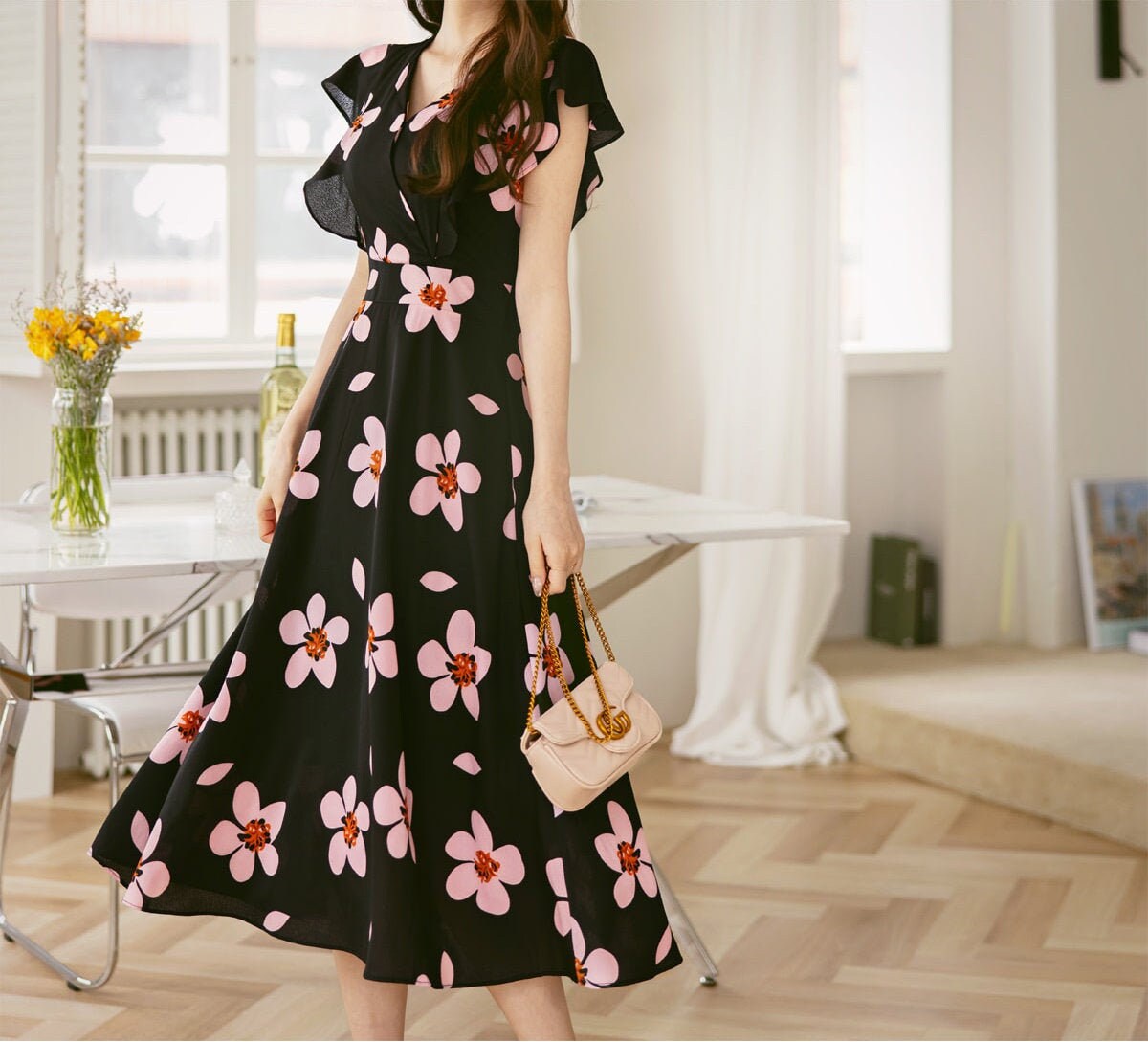 Flower Pattern Summer Midi Dress 