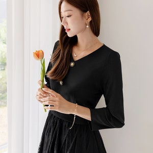 Elegant Feminin 3/4 Sleeve Dress with Belt / Korean Style Blouse and Lace Skirt for One-piece Dress / Modern Chic Long Dress image 6