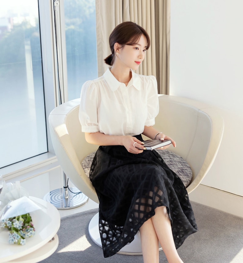 Elegant Feminine See-Through Flare Skirt / Korean Style Party Dress Skirt / Daily Dressy Midi Skirt image 4