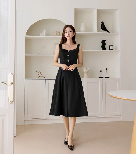 Black dress, Halter dress, backless dress, midi dress, sleeveless dres –  Nuichan