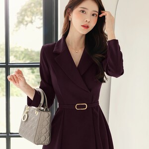 Classic Elegant Tailored Collar Midi Dress With Belt / Korean Style ...