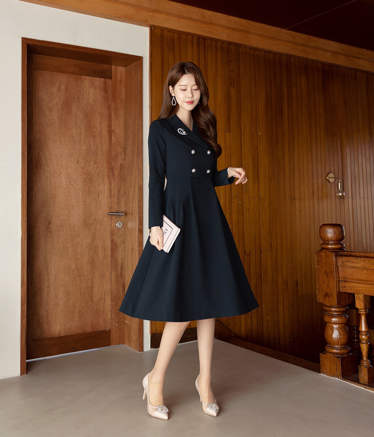 Korean Office Gray Long Coat Single-Breasted Womens Winter Coats in Gray  Coffee One Size | Winter coats women, Long coat jacket, Long sleeve cotton  dress