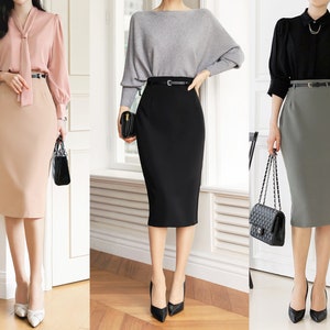 Korean Style Slim Skirt with Belt / Elegant Feminin Office Look Skirt / Basic Skirt