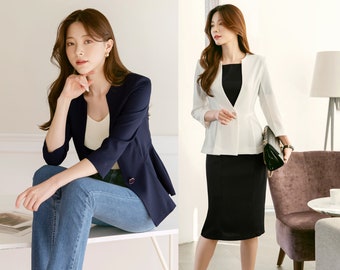 Elegante giacca femminile stile peplo con maniche a 3/4 / Giacca estiva stile coreano / Top giacca quotidiana per donna
