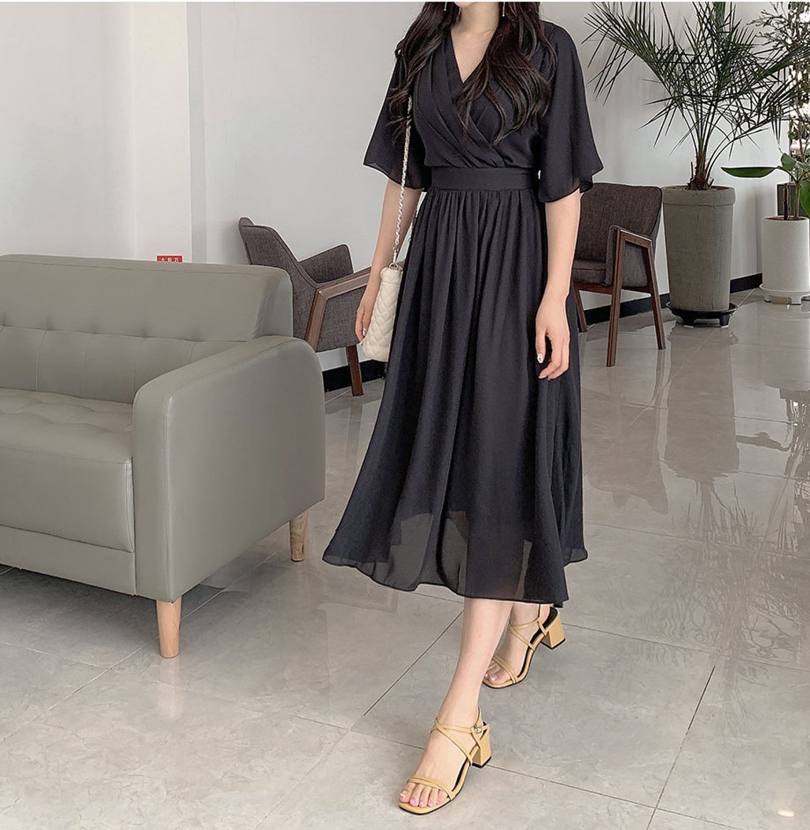 Spring Summer Chiffon Long Dress / Korean Style Women Maxi | Etsy