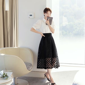 Elegant Feminine See-Through Flare Skirt / Korean Style Party Dress Skirt / Daily Dressy Midi Skirt image 10