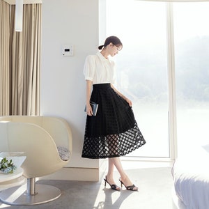 Elegant Feminine See-Through Flare Skirt / Korean Style Party Dress Skirt / Daily Dressy Midi Skirt image 1