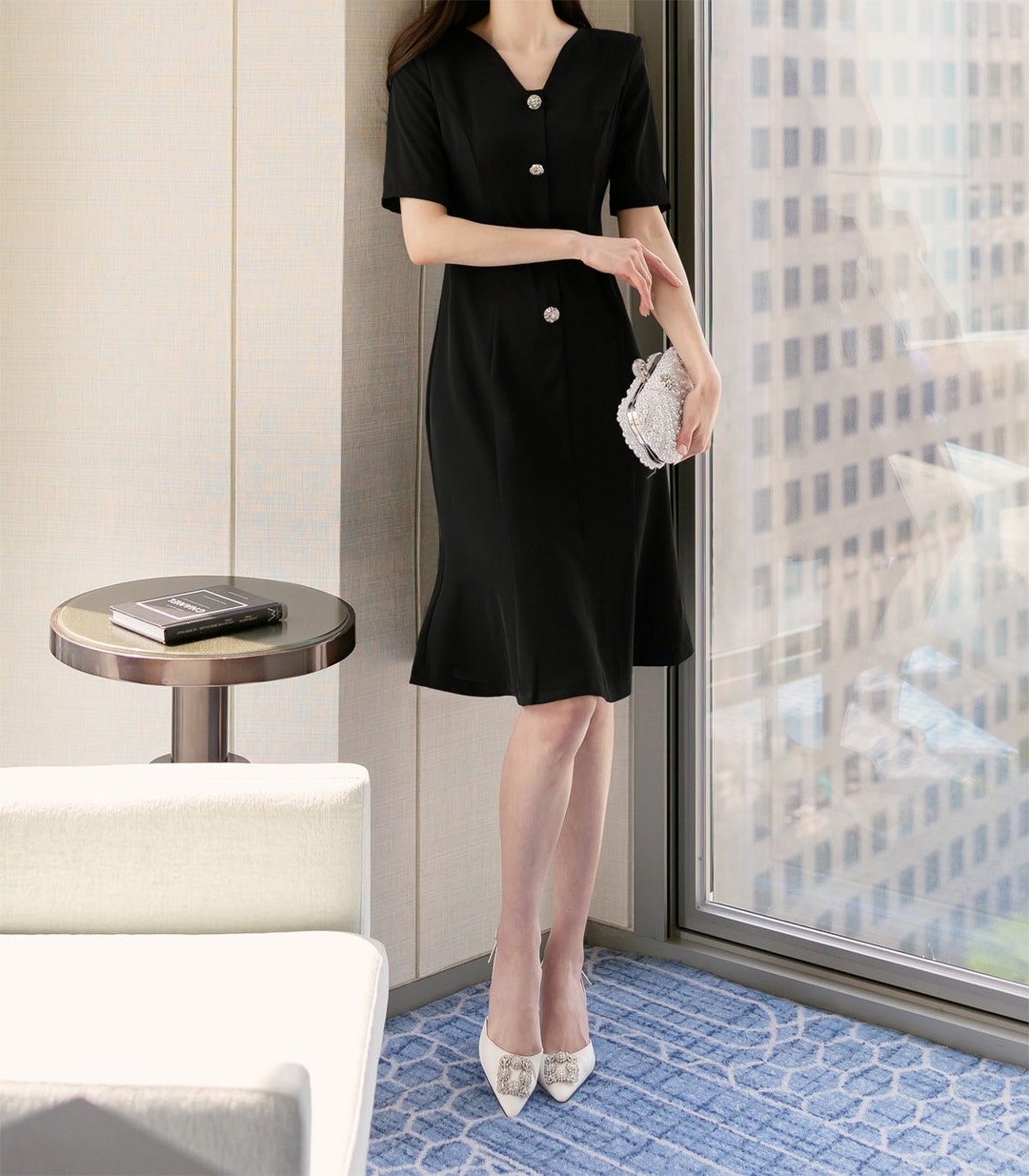 Formal Black Pencil Dress Korean Style Elegant Summer Midi Dress CLD0064 