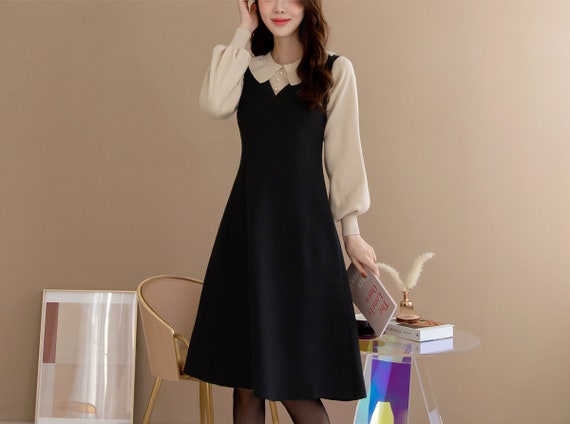 Puff Sleeve Flare Knit Dress / Korean Style Women Dress / - Etsy