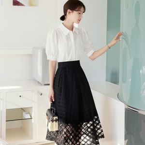 Elegant Feminine See-Through Flare Skirt / Korean Style Party Dress Skirt / Daily Dressy Midi Skirt image 5