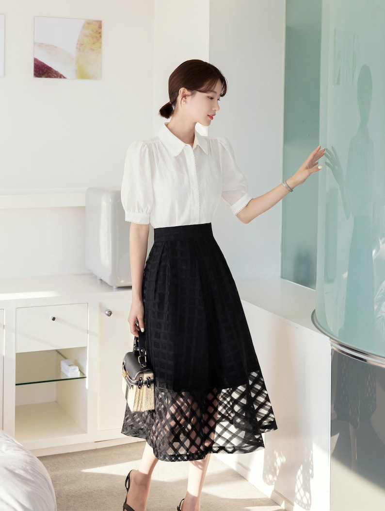 Elegant Feminine See-Through Flare Skirt / Korean Style Party Dress Skirt / Daily Dressy Midi Skirt image 5